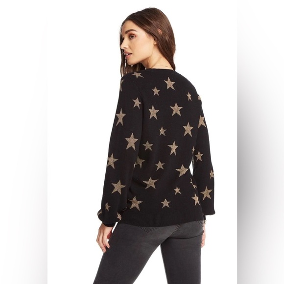 Chaser | Gold Star Blouson Sleeve Crew Neck Pullover Sweater Size XS - Picture 2 of 14